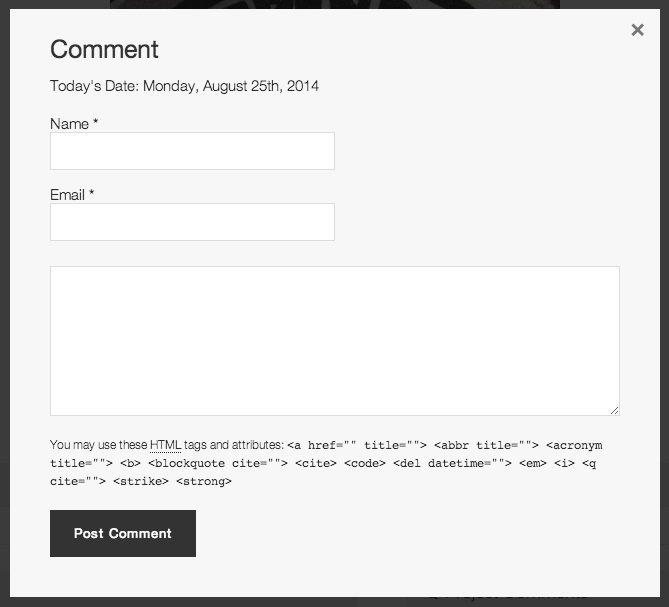 Logged out view of comment form